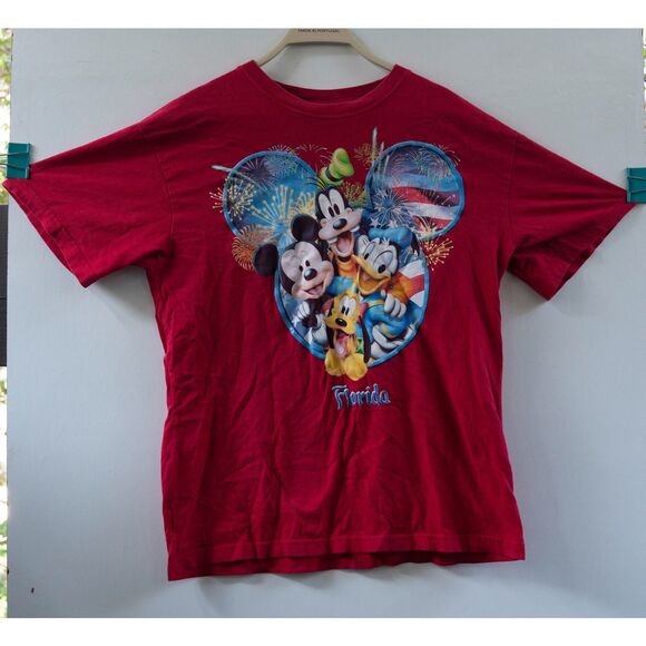 Vintage Disney Mickey and Friends Disney World Florida T-Shirt Red Size L - Picture 1 of 5
